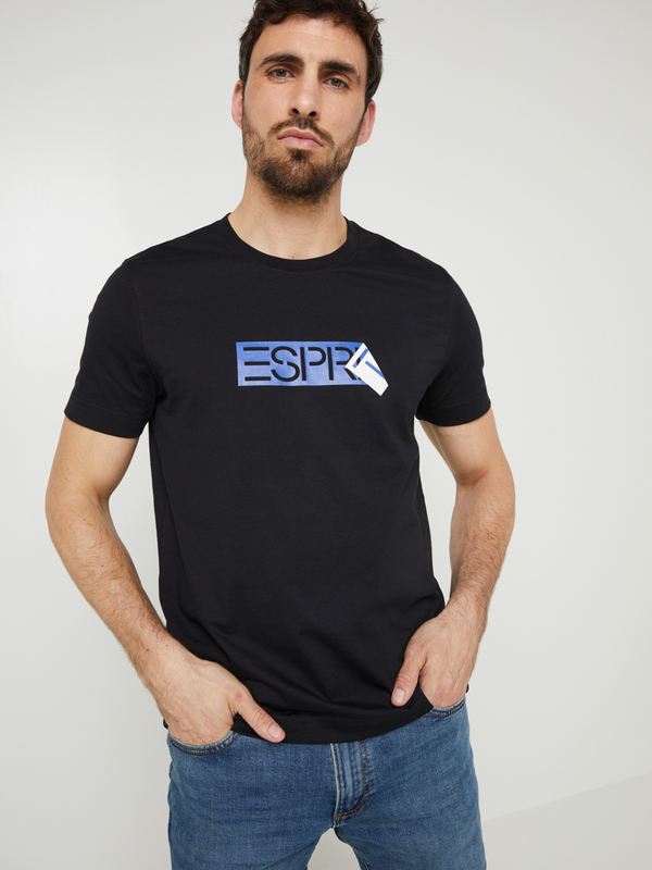 ESPRIT Tee-shirt Droit Uni 100% Coton Dcor Logo Noir