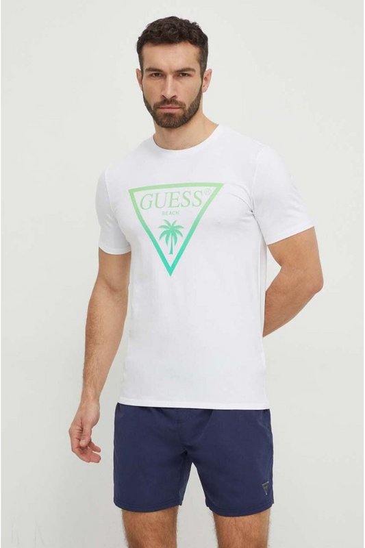 GUESS Tshirt Beach Logo Triangle  -  Guess Jeans - Homme G011 Pure White 1085764