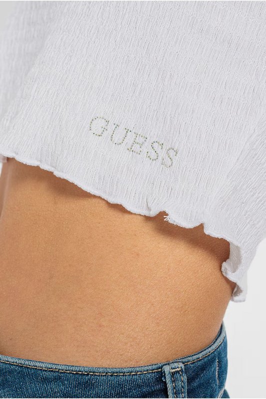 GUESS Crop Top Smock  -  Guess Jeans - Femme G012 CREAM WHITE Photo principale