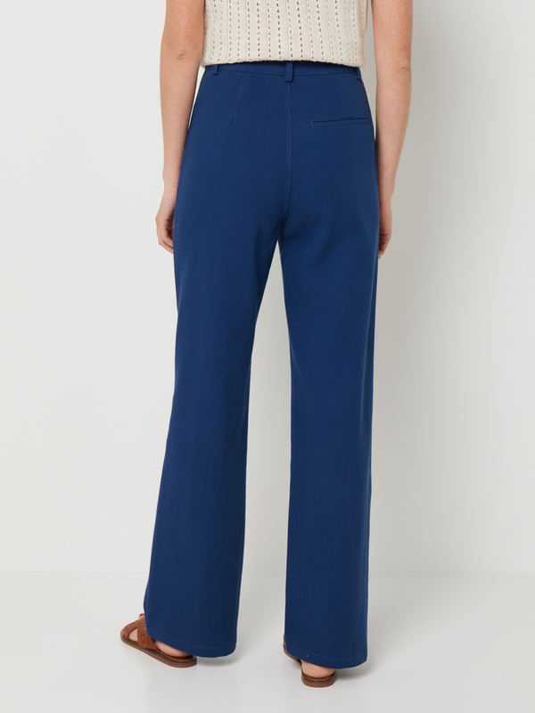 PIECES Pantalon Flare En Serg Uni 100% Coton Avec Poches Plaques Bleu marine Photo principale