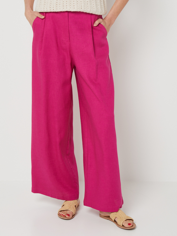 LA PETITE ETOILE Pantalon De Tailleur Coupe Large En Lin Et Coton Rose fuchsia Photo principale