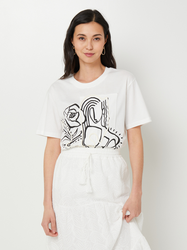 DESIGUAL Tee-shirt Motif Graphique Plac Broderie Cornely Blanc