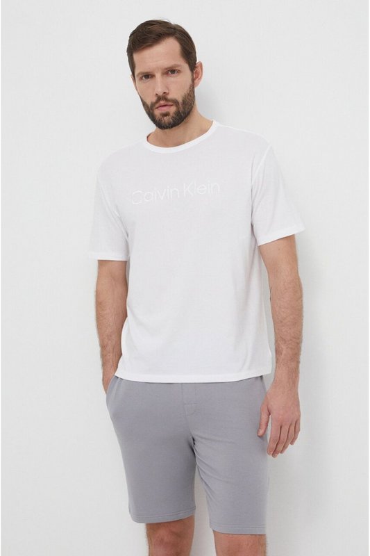 CALVIN KLEIN Tshirt Stretch Logo Brod  -  Calvin Klein - Homme 100 WHITE (WHITE LOGO) 1086541