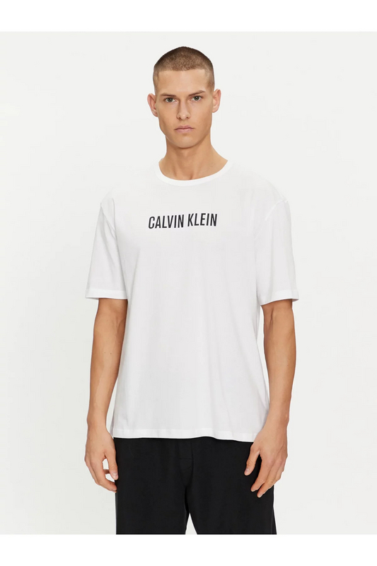 CALVIN KLEIN Tshirt Basique 100% Coton Bio  -  Calvin Klein - Homme 100 WHITE W/ BLACK LOGO Photo principale