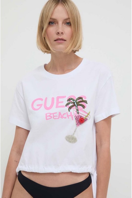 GUESS Tshirt Perles Taille Noue  -  Guess Jeans - Femme G011 Pure White 1089102