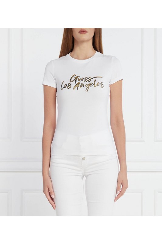 GUESS Tshirt Stretch Logo Print  -  Guess Jeans - Femme G011 Pure White 1089108