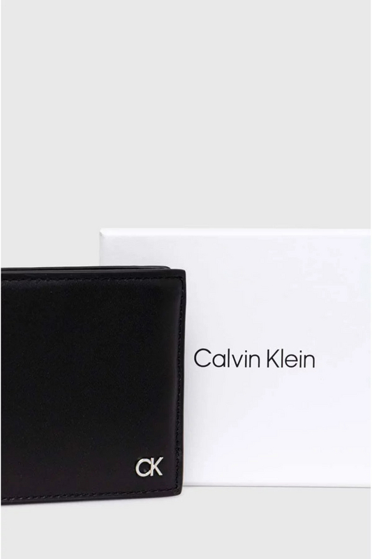 CALVIN KLEIN Portefeuille Trifold Cuir Logo Mtal  -  Calvin Klein - Homme BEH Ck Black Photo principale