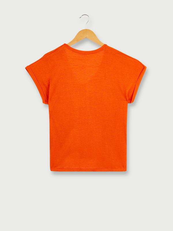 LES PTITES BOMBES Tee-shirt Sans Manches Fluide Uni Logo Strass Orange Photo principale