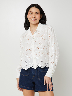 ONLY Chemise Ample  Manches Longues En Broderie Anglaise Blanc