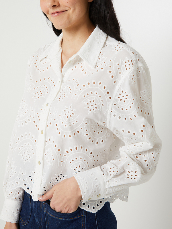 ONLY Chemise Ample  Manches Longues En Broderie Anglaise Blanc Photo principale