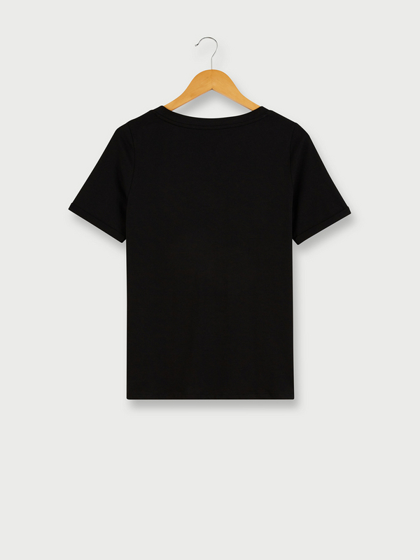 PIECES Tee-shirt Loose Uni Encolure V Noir Photo principale