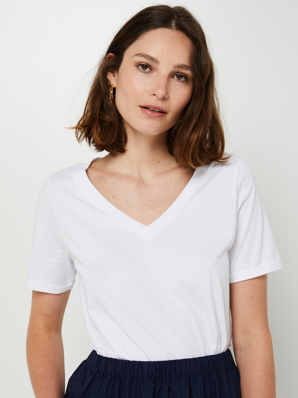 PIECES Tee-shirt Loose Uni Encolure V Blanc Photo principale