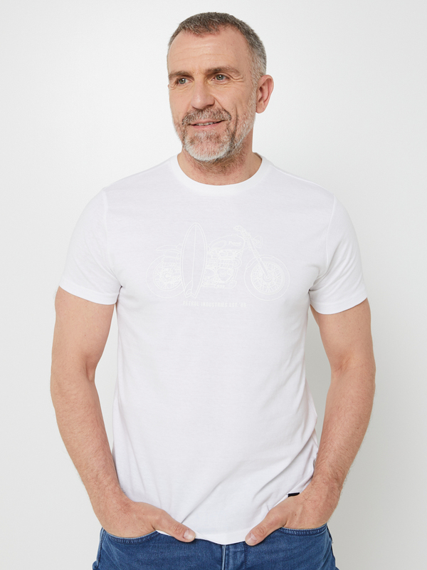 PETROL INDUSTRIES Tee-shirt Ras-de-cou Motif Moto En Relief Ton Sur Ton Blanc 1090182