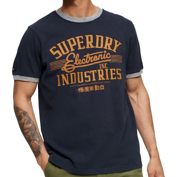 SUPERDRY Tee Shirt Superdry Ac Ringer Workwear Graphic Navy-Gris Photo principale