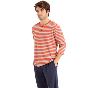 EMINENCE Pyjama Long Col T Homme Coton Interlock Orange-Bleu marine