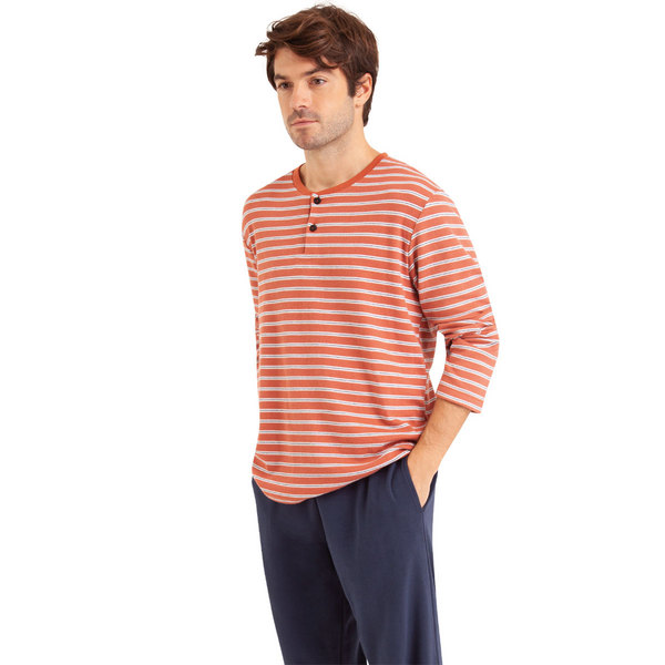 EMINENCE Pyjama Long Col T Homme Coton Interlock Orange-Bleu marine 1090617