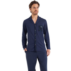 ATHENA Pyjama Long Ouvert Homme Easy Print Bleu marine