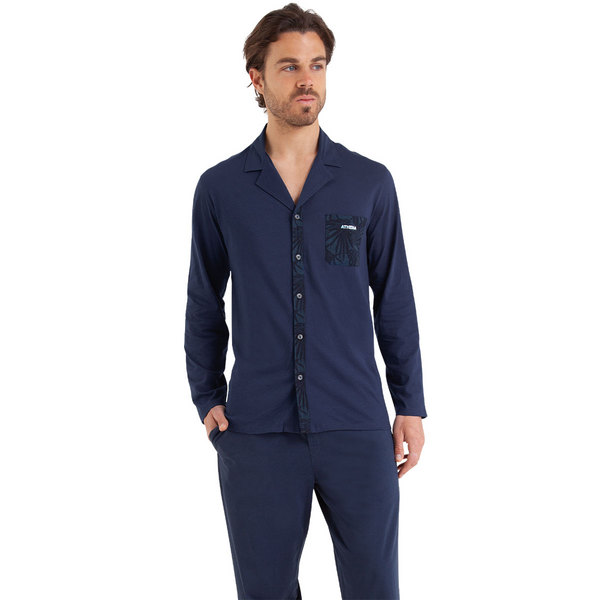 ATHENA Pyjama Long Ouvert Homme Easy Print Bleu marine 1090627