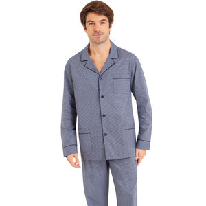 EMINENCE Pyjama Long Ouvert Homme Popeline Bleu