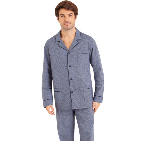EMINENCE Pyjama Long Ouvert Homme Popeline Bleu Photo principale