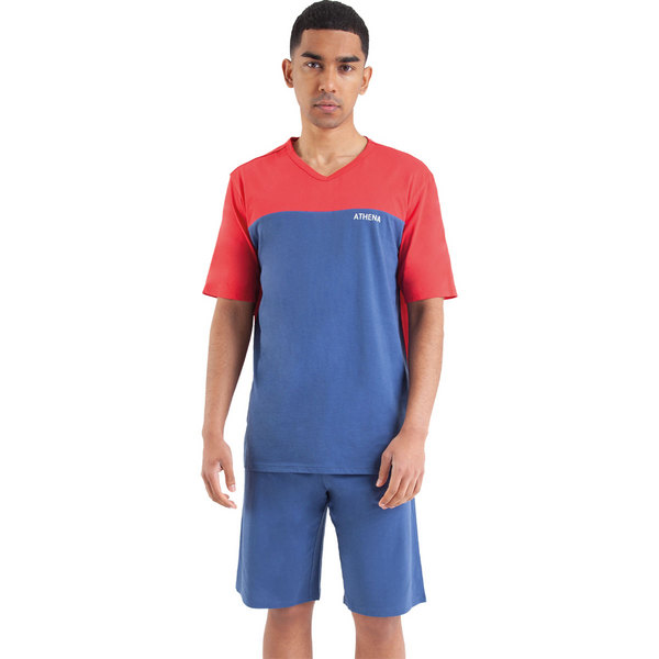 ATHENA Pyjama Court Homme Ecopack Rouge-Bleu 1090682