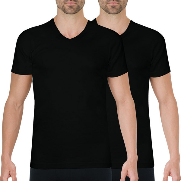 ATHENA Lot De 2 Tee Shirts Col V Homme Coton Bio Noir 1090863