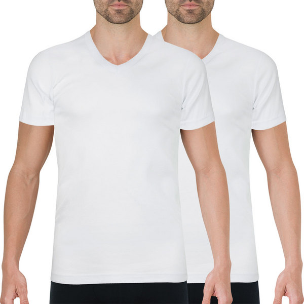 ATHENA Lot De 2 Tee-shirts Col V Homme Coton Bio Blanc 1090863