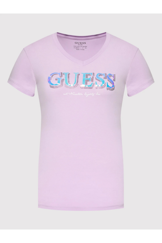 GUESS Tshirt Stretch Logo Strass  -  Guess Jeans - Femme G472 NEW LIGHT LILAC Photo principale