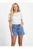 GUESS Tshirt 100% Coton Logo Ajour  -  Guess Jeans - Femme TWHT TRUE WHITE A000