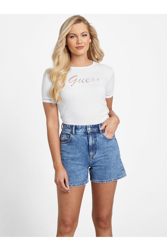 GUESS Tshirt 100% Coton Logo Ajour  -  Guess Jeans - Femme TWHT TRUE WHITE A000 1090945