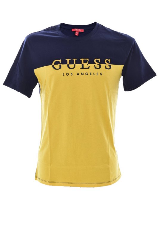 GUESS Tshirt Colorblock Logo Brod  -  Guess Jeans - Homme FZS3 ORANGE MULTI COMBO