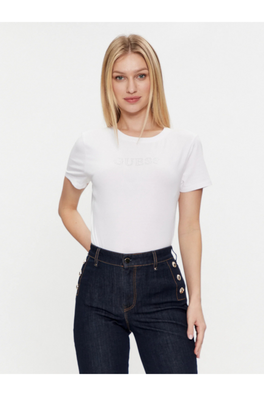 GUESS Tshirt Uni Logo Clout  -  Guess Jeans - Femme G011 Pure White Photo principale