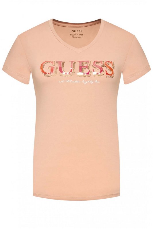 GUESS Tshirt Stretch Logo Strass  -  Guess Jeans - Femme G6M1 ROSE BLISS Photo principale