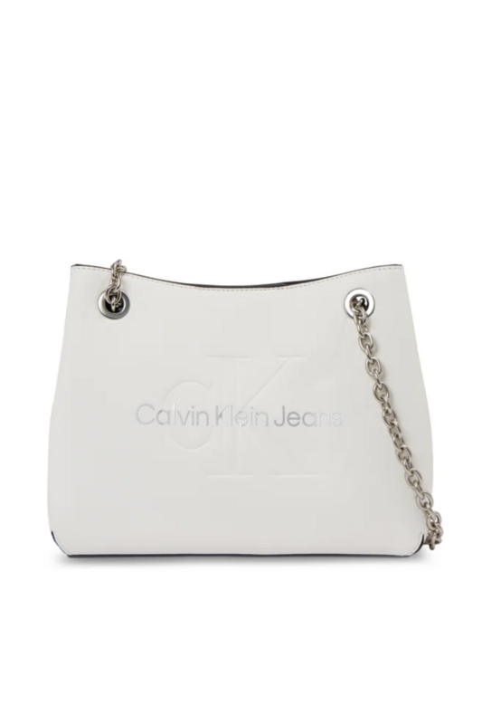 CALVIN KLEIN Sac Bandoulire Cuir Pu Logo Emboss  -  Calvin Klein - Femme 0LI White/Silver Logo Photo principale