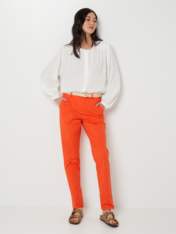 ESPRIT Pantalon Chino Avec Ceinture En Paille Orange Photo principale