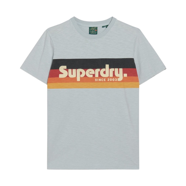 SUPERDRY Tee Shirt Superdry Cali Striped Logo Bleu Mer 1091072