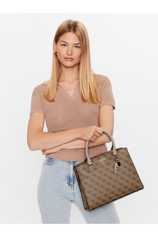 GUESS Sac  Main Logo All Over Noelle  -  Guess Jeans - Femme LATTE LOGO/BROWN Photo principale