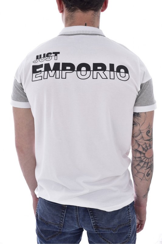 JUST EMPORIO Polo Stretch Logo Relief  -  Just Emporio - Homme WHITE/GREY MEL Photo principale