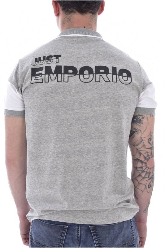 JUST EMPORIO Polo Stretch Logo Relief  -  Just Emporio - Homme GREY MEL/WHITE Photo principale