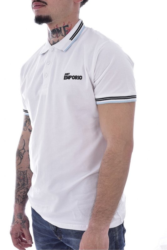 JUST EMPORIO Polo Stretch Logo Relief  -  Just Emporio - Homme WHITE/TURQ FLUO 1091553