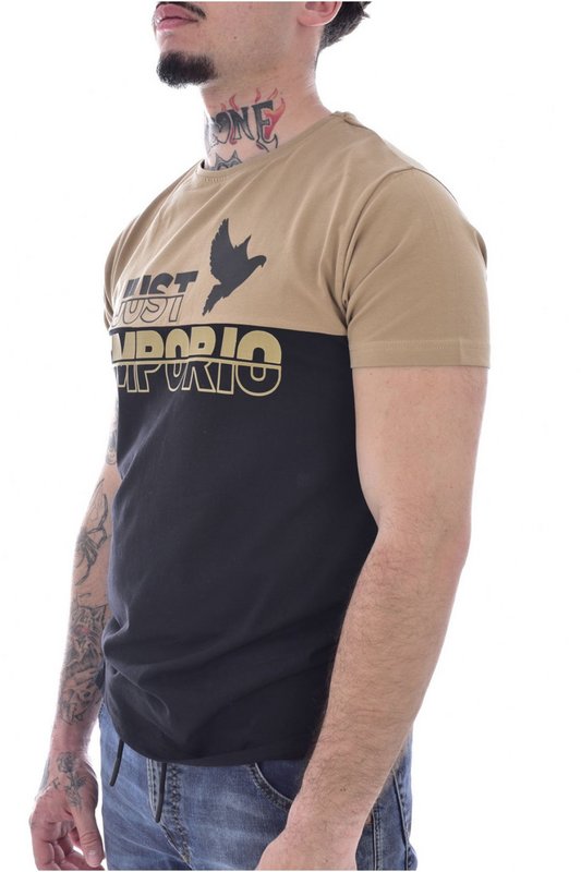 JUST EMPORIO Tshirt Stretch Gros Logo Coll  -  Just Emporio - Homme BLACK/SAFARI BEIGE 1091678