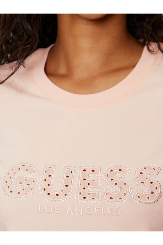 GUESS Tshirt Stretch Logo Fantaisie  -  Guess Jeans - Femme G6K8 WANNA BE PINK Photo principale