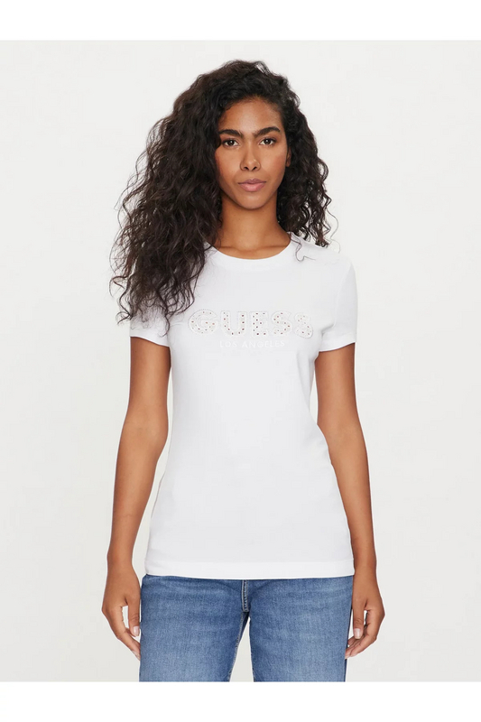 GUESS Tshirt Stretch Logo Fantaisie  -  Guess Jeans - Femme G011 Pure White Photo principale