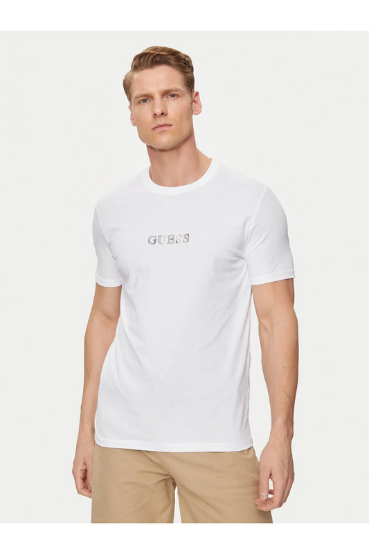 GUESS Tshirt 100% Coton Logo Brod  -  Guess Jeans - Homme G011 Pure White 1092077