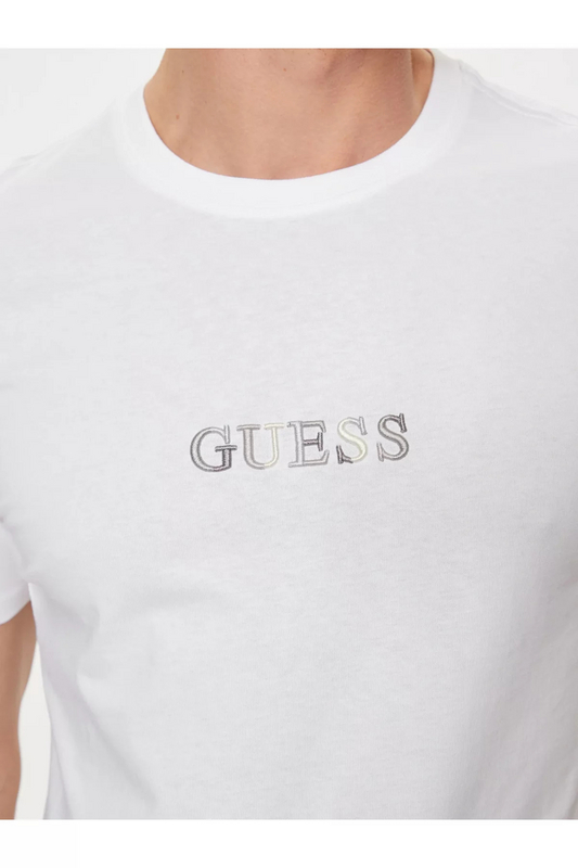 GUESS Tshirt 100% Coton Logo Brod  -  Guess Jeans - Homme G011 Pure White Photo principale