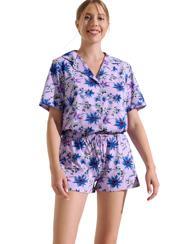 LISCA Pyjama Short Chemise Manches Courtes Flowers violet 1094216