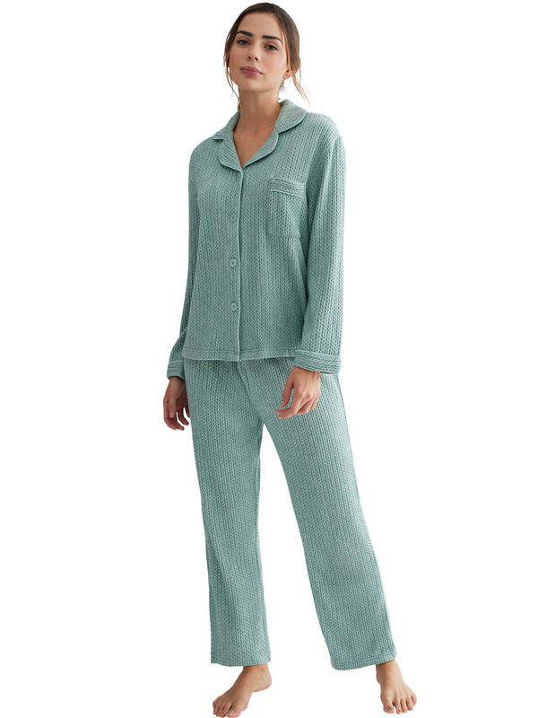 SELMARK Pyjama Pantalon Chemise Manches Longues Espiga vert 1096426