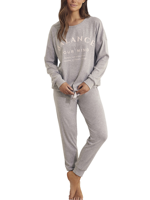 SELMARK Pyjama Pantalon Top Manches Longues Cotton gris 1096436