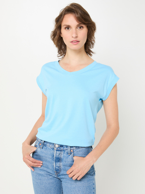 ESPRIT Tee-shirt  Mancherons Encolure Cœur 100% Coton Uni Bleu turquoise