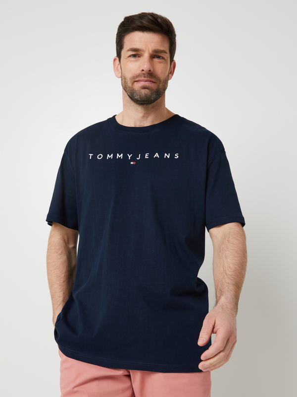 TOMMY JEANS Tee-shirt Uni Col Rond Avec Signature Brode, Coupe Regular Bleu marine 1096655